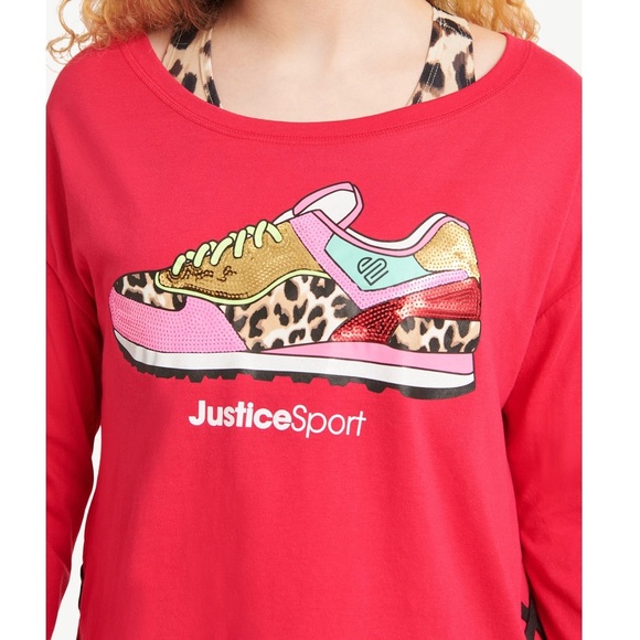 Justice Girls J-Sport Side Lace-Up 2-Fer Long Sleeve Top - Picture 1 of 6